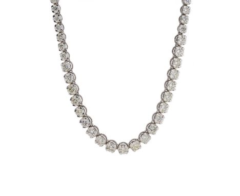 An impressive 18ct gold graduated brilliant-cut diamond line necklace, with partially concealed push-piece clasp, estimated t