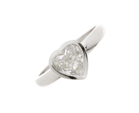 A platinum heart-shape diamond single-stone ring, with slightly tapered band, diamond estimated weight 1.25ct, H-I colour, SI