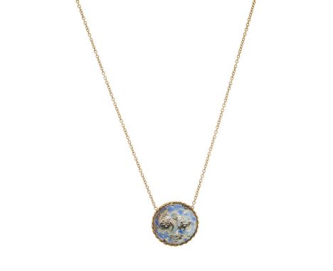 An 18ct gold and silver, polychrome enamel man-in-the-moon pendant, with rose-cut diamond eyes, suspended from an integral 18