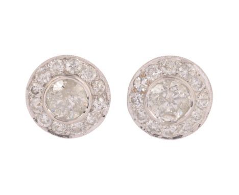 A Pair of Diamond Cluster Stud Earrings,of circular form, set with modern round brilliant cut diamonds, the principal diamond