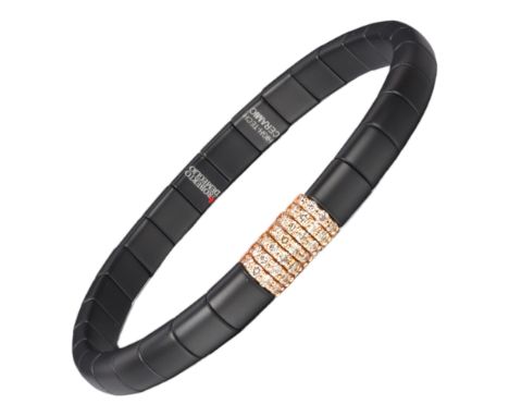 ROBERTO DEMEGLIO - A High-Tech Black Ceramic and Champagne Diamond 'Stretch' Bracelet,the single row of satin black cuboid pa
