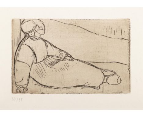 Armand Seguin (1869–1903)  Breton Girl in a Landscape (c.1893-95)    Etching 9 x 14cm   Numbered 33 in an edition of 35    Wi