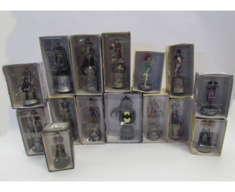 Fifteen boxed Eaglemoss DC Chess Collection figures with accompanying magazines 