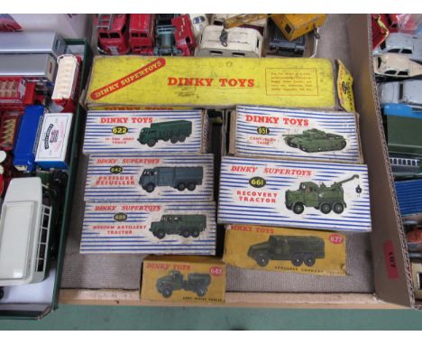 A collection of Dinky Toys diecast military vehicles to include 660 Tank Transporter, 661 Recovery Tractor, 677 Armoured Comm