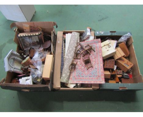 A large collection of assorted dolls house furniture, accessories, architectural features, crafting materials etc 