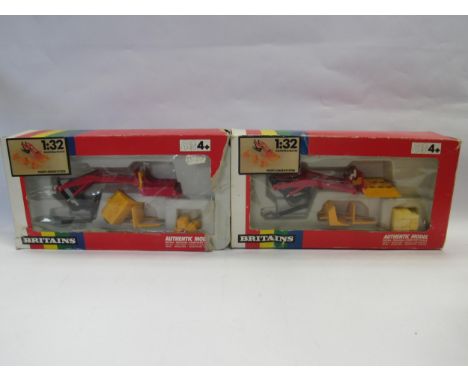 Four boxed Britains farm implements to include 2x 9574 Front Loader System (boxes poor, one missing bales), Spearhead Orbital