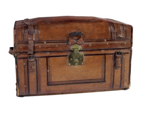 A very good large 19th Century American leather humpback Travelling Trunk, by Liebrich Hillebrand & Wolf, Philadelphia, (stam