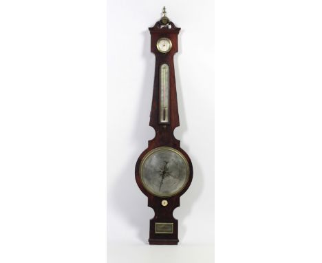 A 19th Century mahogany Barometer, with swan neck pediment and brass finial, by M. & C. Sivel, Grafton St., Dublin. (1)