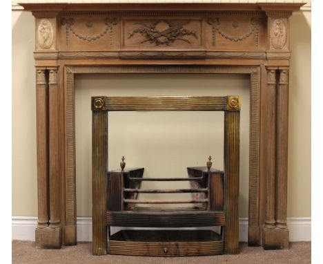 A superb quality 19th Century Regency pine Fire Surround, the inverted moulded top with dentil moulded design over a frieze w