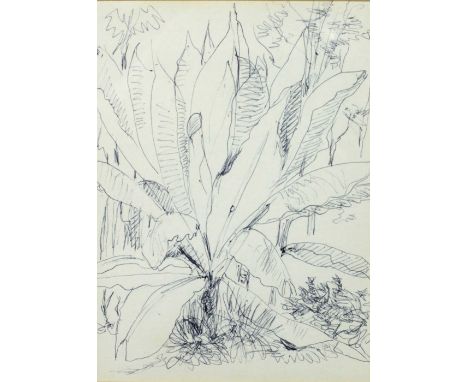 Bea Orpen HRHA (1913 - 1980)"At Outspan Hotel," pen and ink Sketch with gallery label on reverse and Exhibition Catalogue, ap