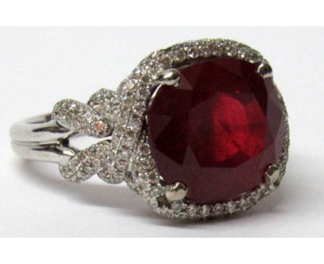 An important and attractive Ring, with extremely large natural ruby stone (approx. 9.5ct) set on 18ct white gold band, with 2