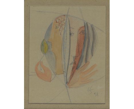 Leopold Survage, French-Russian (1879-1968)"Abstract 1" watercolour and pencil, depicting opposing heads with hand, approx. 1