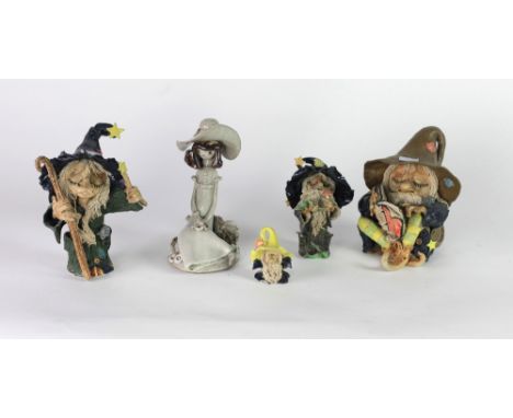 Five unusual modern glazed earthenware figures of Elves, attractively colour decorated, each signed, and another item sim. (5