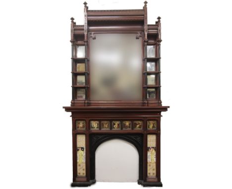 An important 19th Century Arts & Crafts Fire Surround and Overmantel, possibly by W.B. Simpson & Son, the overmantel with car