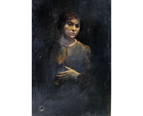 19th Century Irish SchoolThree quarter length "Portrait of Lady holding a single flower in one hand, Mrs. ??." O.O.C., approx