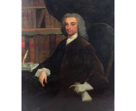 18th Century Irish SchoolA fine large "Portrait of Robert Fennell of Curraghirone, seated by a table in his library with larg