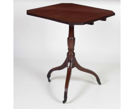 A 19th Century elegant mahogany Occasional Table, with octagonal top and reeded edge on turned pillar support, with tripod ba