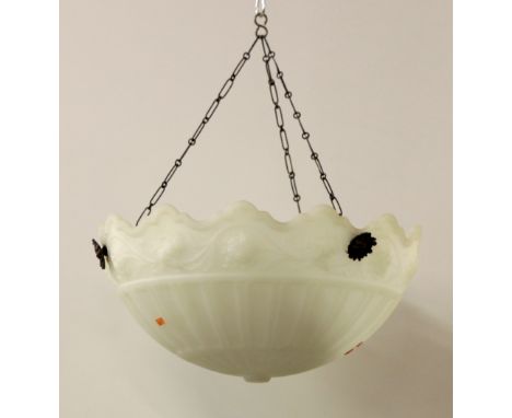 A 19th Century alabaster Dish Ceiling Light, with floral decoration and figural brass support mounts. (1)