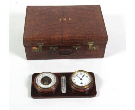 A fine quality leather (crocodile skin) Gents Travelling Hand Case, by Baker's, Kensington, with brass mounts, the lid inscri