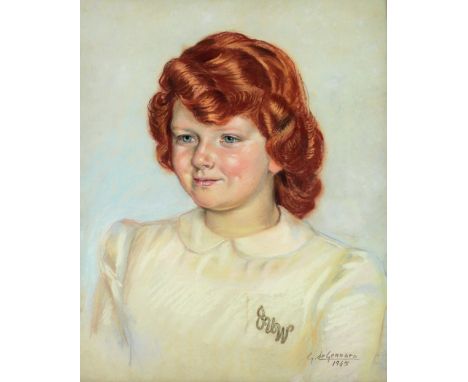 Gaetano De Gennaro (Italy) (1890 - 1959) "Portrait of Miss Jane Williams (Antique Dealer) as a Young Girl, pastel and chalks,