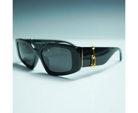 Elegant and contemporary, these Tiffany &amp; Co. sunglasses feature a bold black acetate frame. The design is enhanced by si