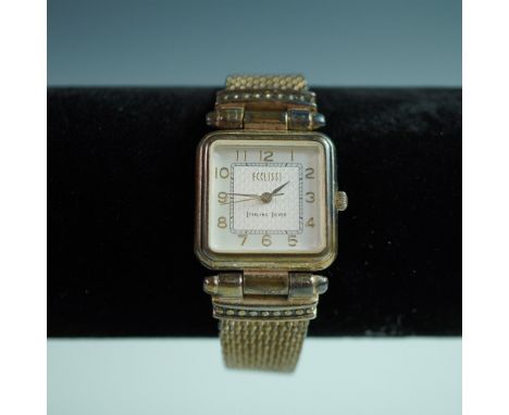 Ecclissi sterling silver wristwatch featuring a refined rectangular face with a classic white dial, black Arabic numerals, an