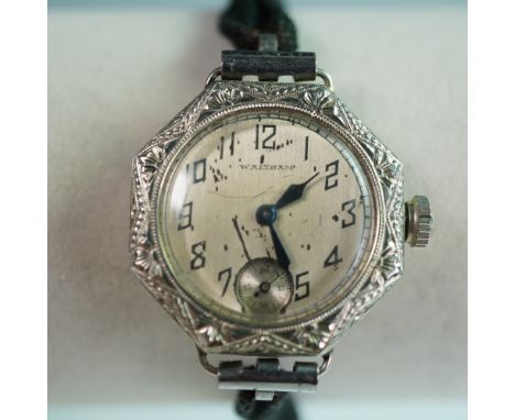 A finely crafted vintage Waltham wristwatch featuring an exquisite octagonal case marked 6/OW Keystone Watchcase J. Boss 14K 
