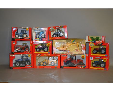 12 x Britains 1:32 scale diecast model agricultural vehicles and implements. Boxed. 