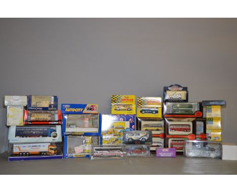 25 x assorted diecast models by EFE, Corgi, Vanguards, etc including buses and lorries. Boxed.