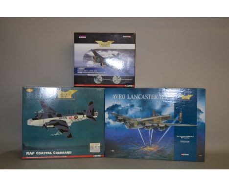 Three Corgi Aviation Archive diecast model aircraft: AA38405; AA34805; AA32601. Boxed and E. (3)