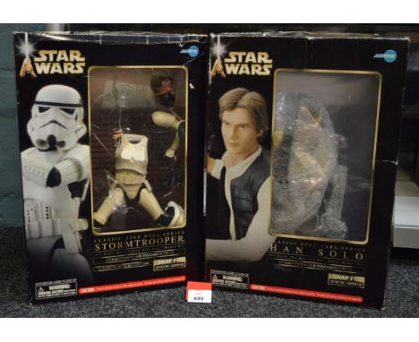 Two Kotobukiya Star Wars 1:7 Scale Painted Vinyl Model Kits: Classic Stormtrooper; Classic Han Solo. (2)