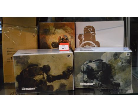 Four 3A World War Robot Bertie and Bramble action figures: Bertie; Mk3.5 Bertie; Bramble Mk2 Deep Powder; Bramble Mk2 Euro De