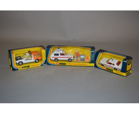 Three boxed Corgi Toys, all Police vehicles, 402, 461 and 484. Overall models appear G+/VG in packaging ranging from F to G w