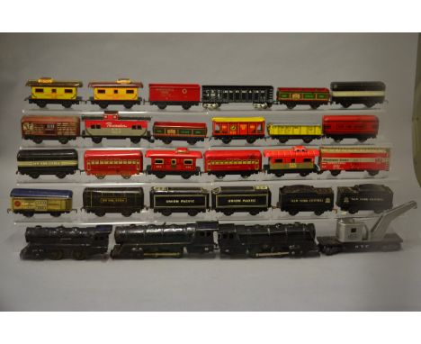 O gauge. Marx: 11 x locomotives; 28 x tenders and items of rolling stock. Unboxed and playworn. (39)