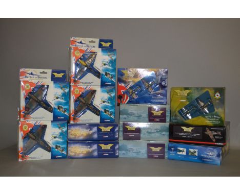 13 x Corgi Aviation Archive diecast model aircraft, all Battle of Britain related. Boxed, appear VG.