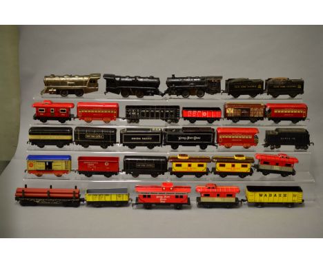 O gauge. Marx: 12 x locomotives; 28 x tenders, coaches and rolling stock. Unboxed and playworn. (40)