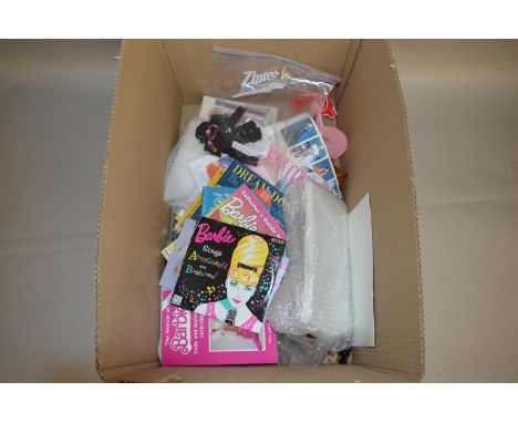 Quantity of Mattel Barbie items, including a radio alarm modelled as Barbie in a car, assorted books, leaflets, dolls and hea