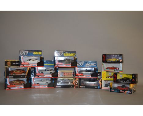 15 x diecast models: nine Corgi James Bond models; six 1:43 scale models by Bang, Model Box, etc. Boxed.