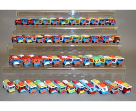 A tray of unboxed Playmobil small scale diecast model Car Transporters which appear to be copies of a Matchbox Superfast cast