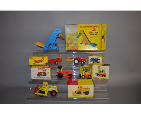 Six boxed Dinky Toys, 279 AB Roller, 308 Leyland Tractor, 320, 404, 964 blue body variant and 976 Michigan Dozer. Condition o