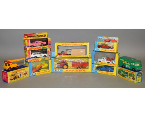 Ten boxed Matchbox diecast models from their 'Kingsize' and 'Speed King' ranges, including K-3 MF Tractor and Trailer, K-5 Ra