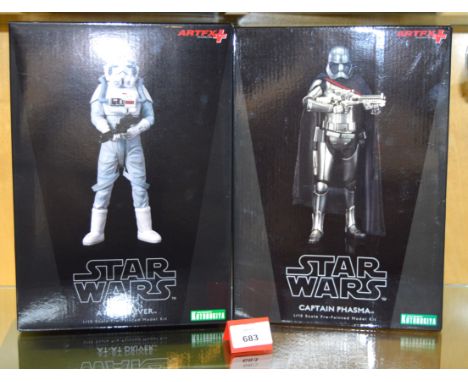 Two Kotobukiya Star Wars 1:10 Scale Pre-painted Model Kits: AT-AT Driver; Captain Phasma. Both boxed. (2)
