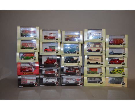 Quantity of boxed Oxford diecast model vehicles in 1:76 scale, including fire, military and commercials.