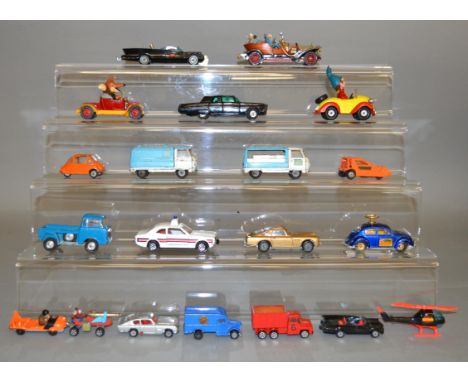 A tray of unboxed Corgi diecast models including a number of TV related examples. Condition of models varies. (22)