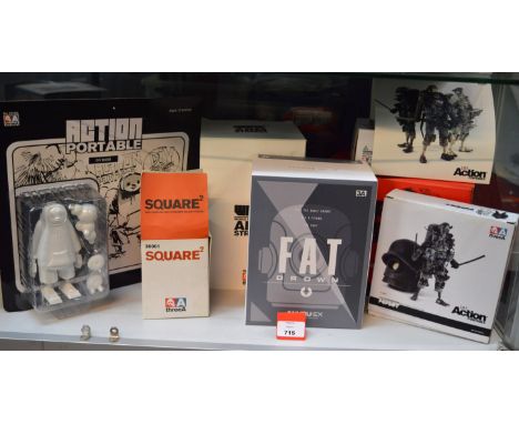 Seven 3A Toys: One of Seven ABC Warriors Mongrol and the Mess; Popbot TK Slicer Interbaka; World War Robot Arm Strong; Square