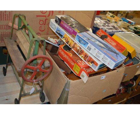 Vintage toys, boxed and unboxed, including three Computacars, Kodak Brownie camera, etc. Contained in two boxes.