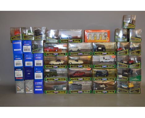 Quantity of boxed diecast Corgi models in 1:43 scale, some loose in packaging.