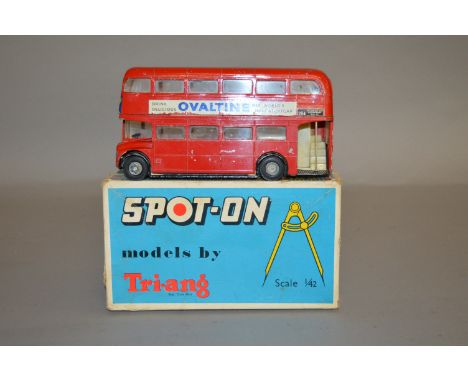 A boxed Tri-ang Spot On 145 Routemaster Bus, overall F with some chipping and model may benefit from further cleaning, having
