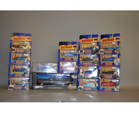 16 x Batman related diecast models: Hot Wheels Elite 1966 TV Series Batmobile; Corgi DC Comics Editions; one part works model