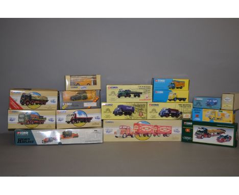 16 x Corgi diecast models, including one Heavy Haulage 1:50 scale. Boxed.